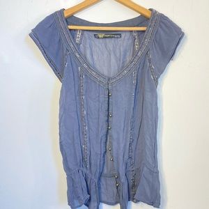 🟢 2/$16 Zara Blue Blouse Button Down